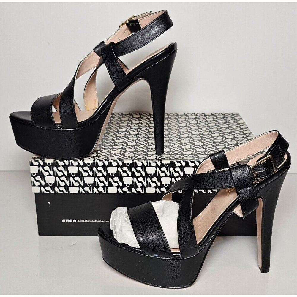 PRIMADONNA COLLECTION WOMEN EURO SIZE BLACK CRISS CROSS STRAPS NEW BOX 00313